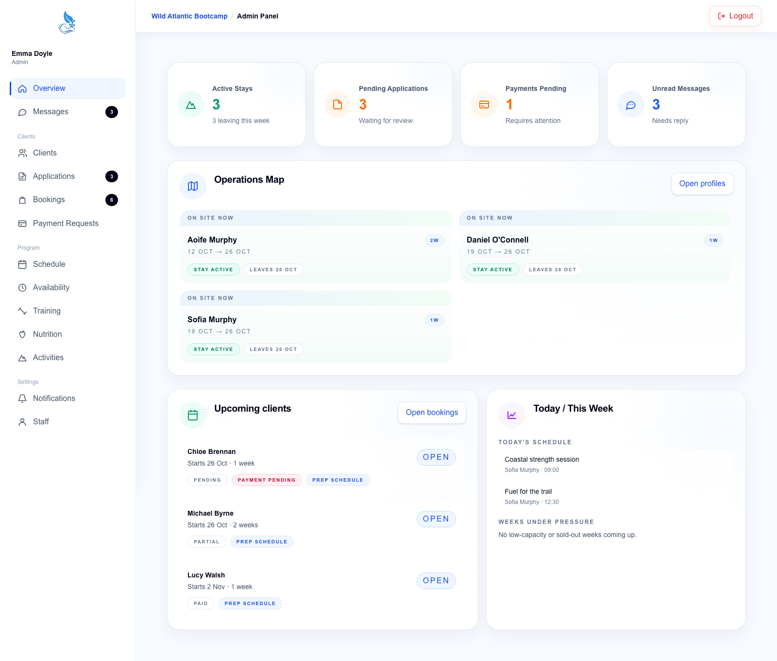 Bootcamp Platform admin operations overview