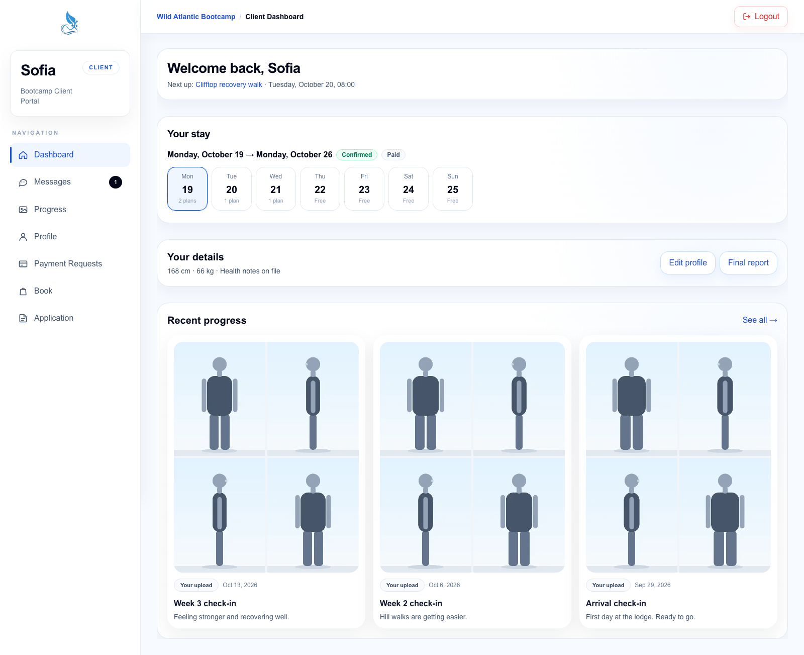 Bootcamp client dashboard