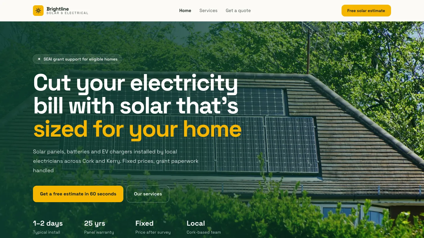 Brightline Solar & Electrical concept website home page