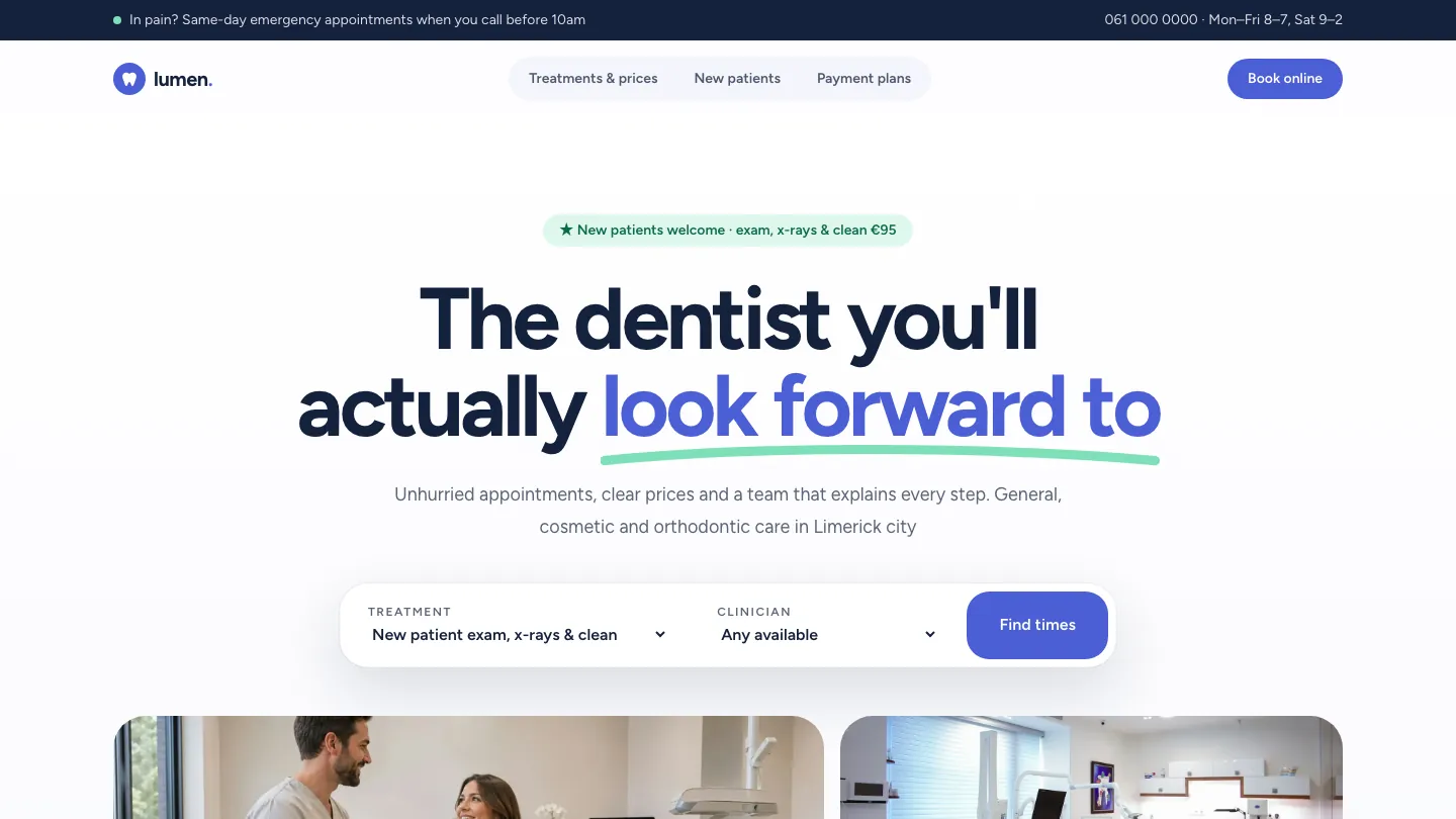 Lumen Dental concept website home page