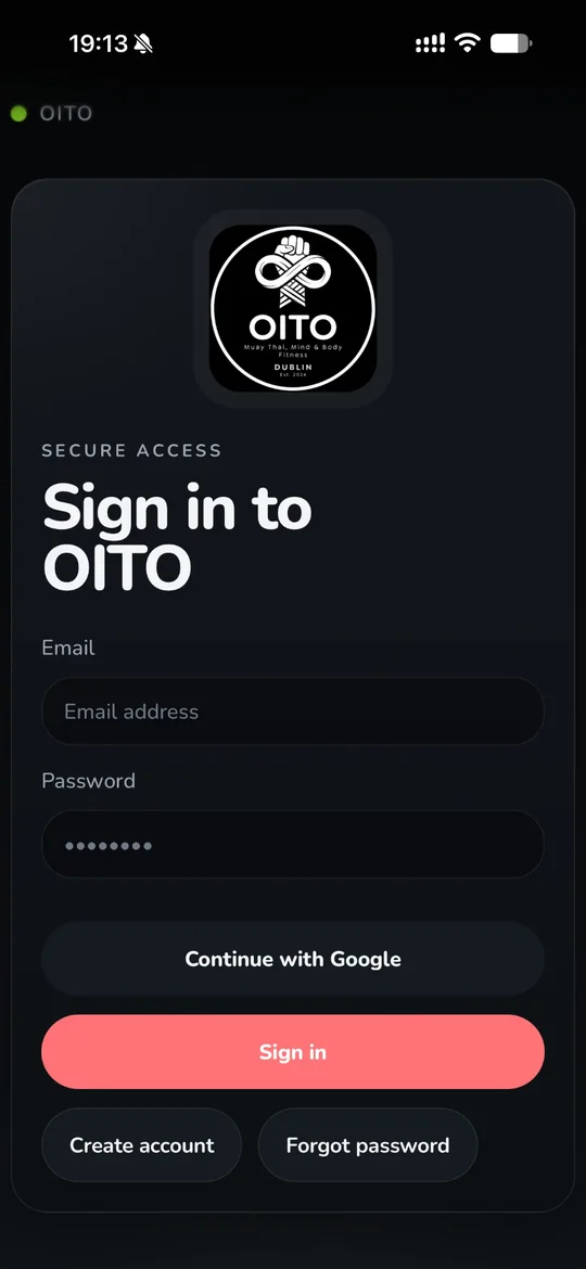 Oito member app sign-in built by RivCor